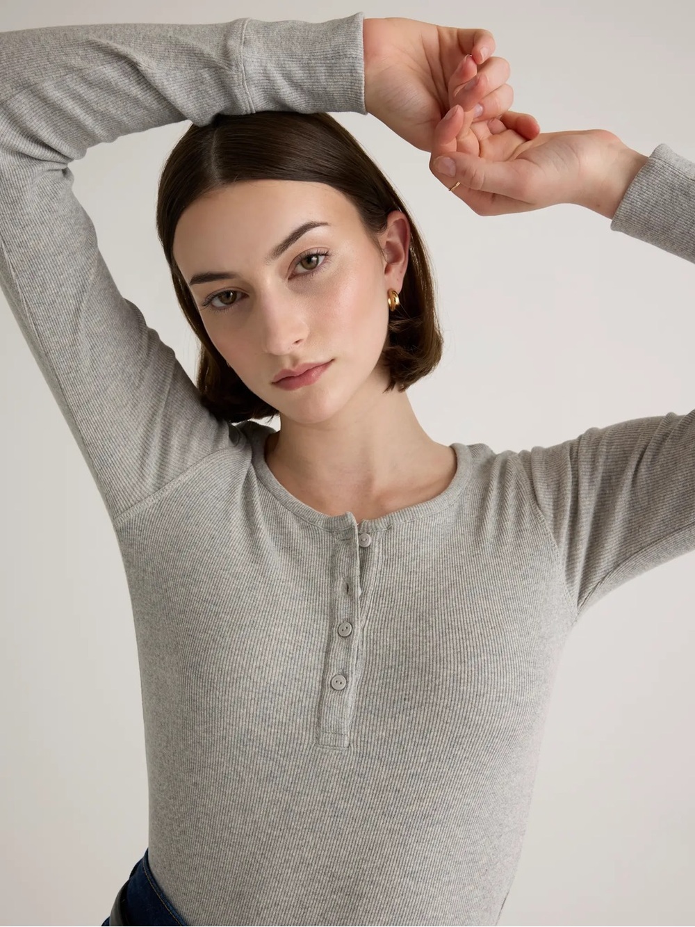 Quince Organic Cotton Micro-Rib Henley Long Sleeve Tee